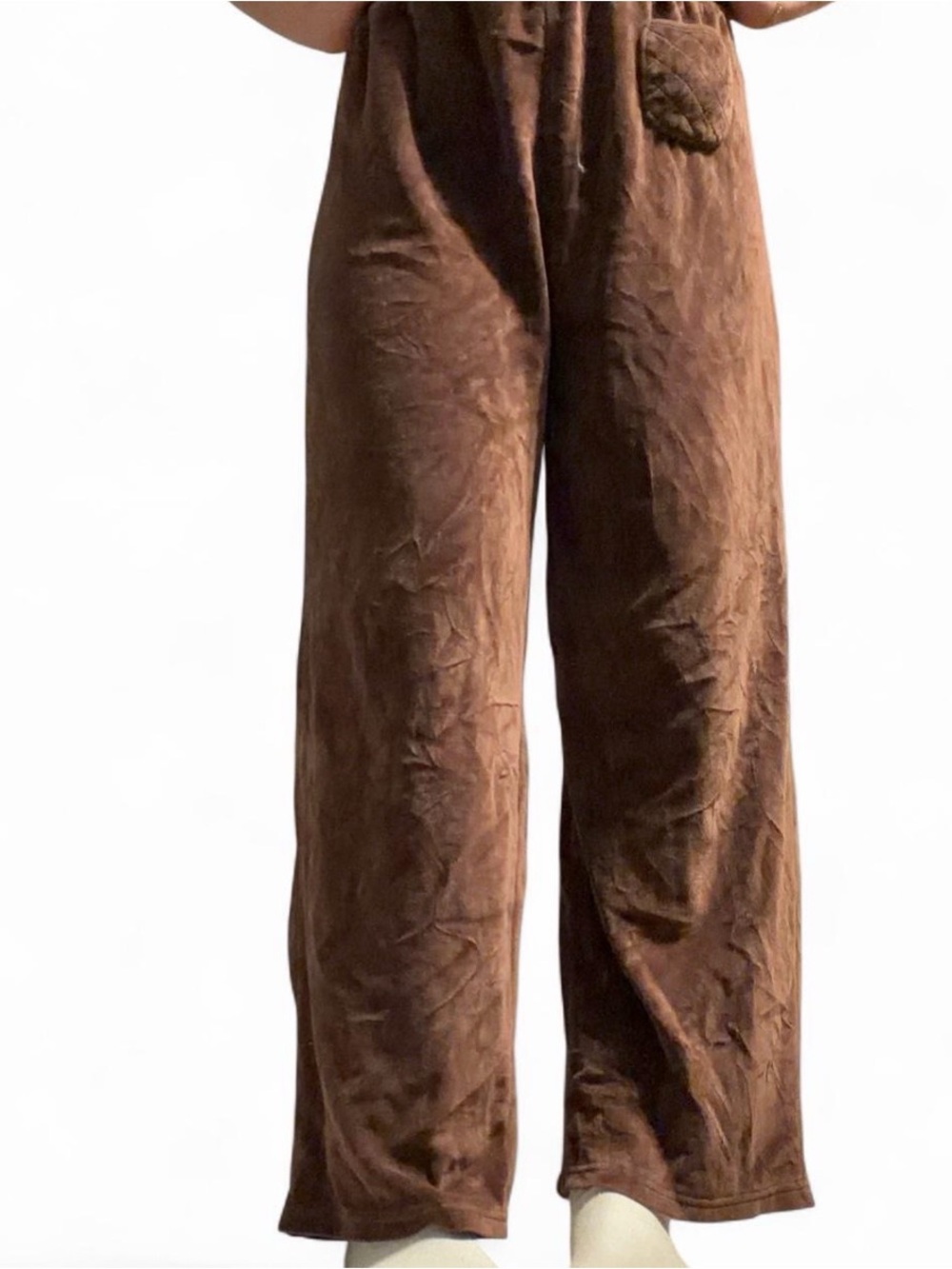 Brown Wide-Leg Velour Pants